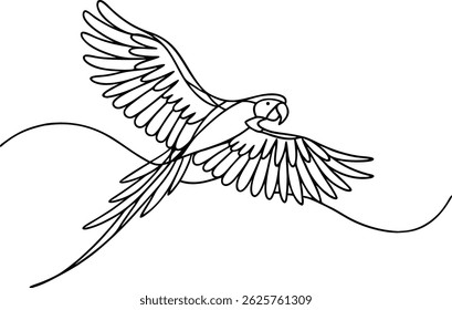 Minimalist Line Art Illustration Of A Parrot Flying Elegantly With Open Wings