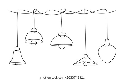 Ilustração de arte de linha minimalista de lâmpadas pendentes