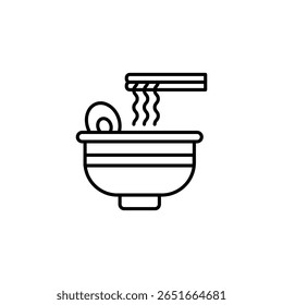 Minimalist Line Art Illustration Of Ramen Bowl With Chopsticks And Noodles