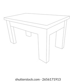 Minimalistische Linienkunst-Illustration eines rechteckigen Tisches, perspektivisch betrachtet
