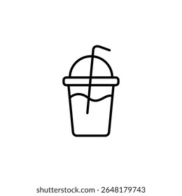 Minimalist Line Art Illustration Of A Refreshing Drink In A Cup With Straw