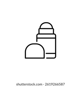 Minimalist line art illustration of roll-on deodorant product and a cap