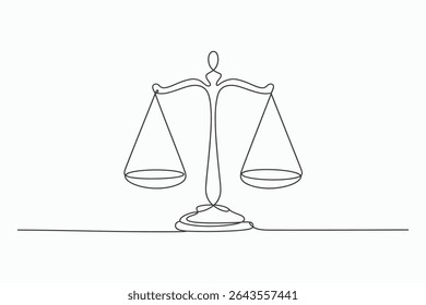 A minimalist line art illustration of a scales of justice. Simple, elegant design perfect for legal, law, or justice-related projects. Clean and modern aesthetic.