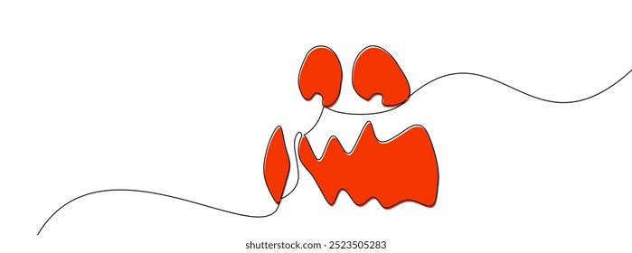 Una ilustración minimalista de arte lineal de una cara espeluznante con ojos rojos afilados y dientes dentados. Perfecto para diseños de Halloween o obras de arte abstractas.