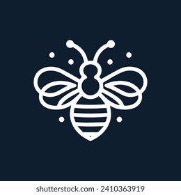 Minimalist Line Art Illustration of a Stylized Bee on a Dark Background