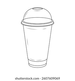 Minimalist line art illustration of a takeaway coffee cup with a dome lid. Perfect for cafe branding, menu design, coffee shop decor, stickers, packaging, and digital projects.