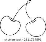 Minimalist Line Art Illustration of Two Cherries with Stems in Simple Black Outline Style