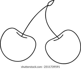 Ilustración minimalista del arte de línea de dos cerezas con Subgrupos en estilo de contorno negro simple