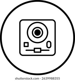 Minimalist line art illustration of a vintage camera with simple design aesthetics