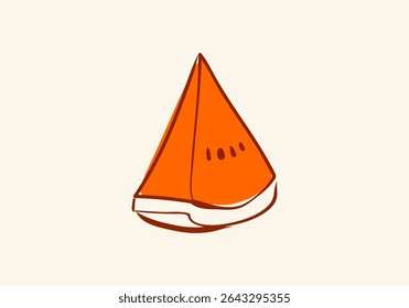 minimalist line art illustration of a whole watermelon and a slice