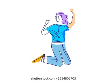 Minimalist line art illustration of a winning team jumping joyfully. Perfect for concepts like success, achievement, teamwork, and celebration