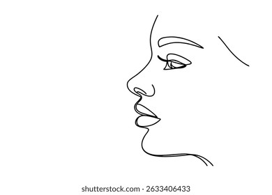 Minimalist line art illustration of a woman's face profile isolated on white background
