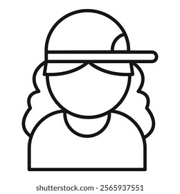 Minimalist line art illustration of a young woman wearing a baseball cap sideways, capturing the essence of contemporary fashion and youthful attitude