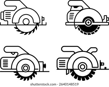 Minimalist Line Art Illustrations of Circular Saws in Grid Format