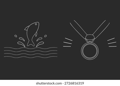 Ilustraciones minimalistas de arte de línea: diseño de peces y collares