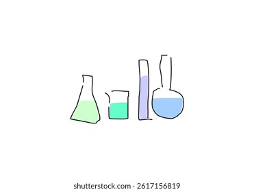 Minimalist line art illustrations of scientists and researchers working in a laboratory.