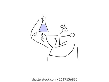 Minimalist line art illustrations of scientists and researchers working in a laboratory.