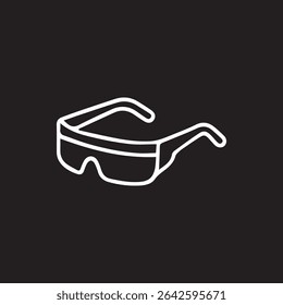 A minimalist line art image depicting futuristic sunglasses, ideal for sun protection and embodying a modern aesthetic.