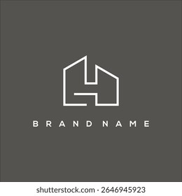 minimalist line art initial H and house logo vector