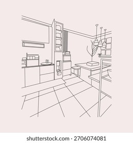 Minimalista Línea Arte Interior Cocina y Comedor Espacio