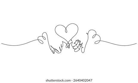Minimalist line art of intertwined pinky fingers forming a heart shape symbol