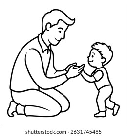Minimalist line art of a joyful father playing with his young child for modern family themed illustrations parenting posters heartwarming artwork and cozy home decor