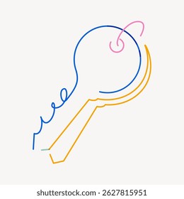 Minimalist line art of a key with abstract shapes. Colorful lines form a key design. Simple, abstract, and colorful key illustration on a white background. Line art illustration vector.