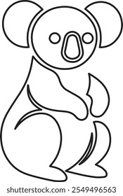 Minimalist line art of a koala bear. Features clean design, perfect for logos, designs, or educational material.