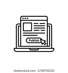 Minimalist Line Art Laptop Computer Publishing Content Icon Element