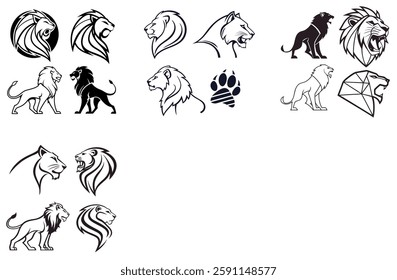 Minimalist Line Art Lion Silhouette – Majestic Big Cat Vector for Branding and Apparel