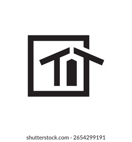  A minimalist line art logo depicting a house or building within a square frame, representing real estate or construction