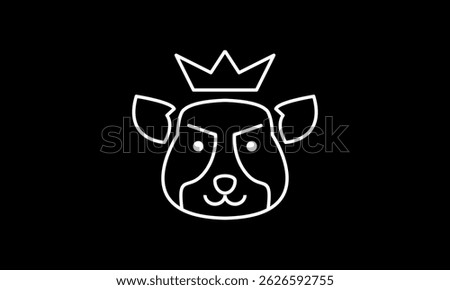 Minimalist Line Art Logo of a Dog Wearing a Crown, Perfect for Pet Brands, Veterinary Clinics, or Royal Animal Themed Designs