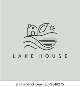 Minimalist Line Art Logo with Lake, House, and Nature Elements