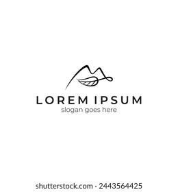 Minimalist line art logo of letter M or mountain with leaves.