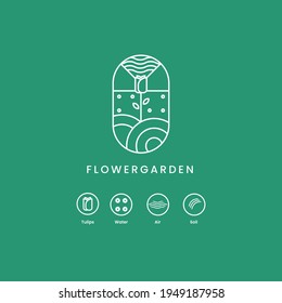 Minimalist line art logo template featuring a beautiful flower garden. This simple and modern logo concept offers a timeless design for your brand.