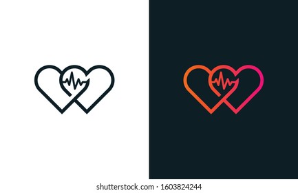 Minimalist line art Love Beat logo. This logo icon incorporate with two Love and Beat icon in the creative way.