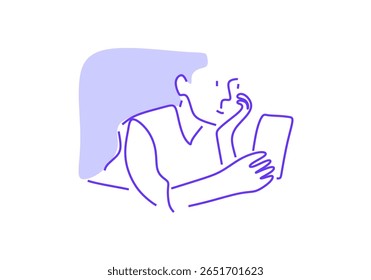 minimalist line art of a man using a smartphone, symbolizing modern technology, connectivity, and daily digital habits.