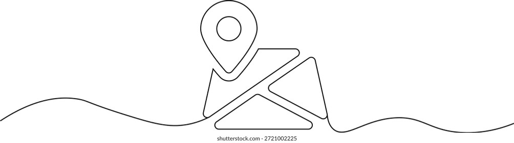 Minimalist line art map marker icon with abstract landscape
