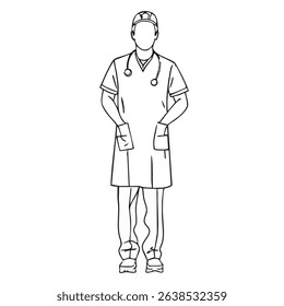 Minimalist Line Art of a Medical Professional with Stethoscope and Hat