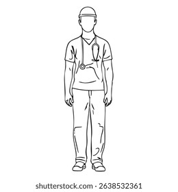 Minimalist Line Art of a Medical Professional with Stethoscope and Hat