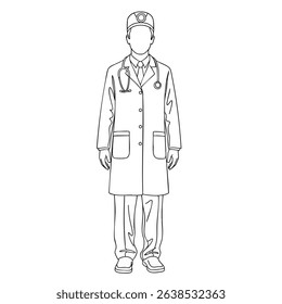 Minimalist Line Art of a Medical Professional with Stethoscope and Hat