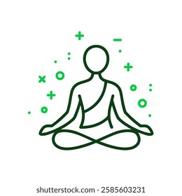 Minimalist Line Art Meditation Icon - Lotus Position - Dark Green Design