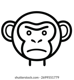Arte em linha minimalista de uma cabeça de macaco com uma ilustração de vetor de expressão séria