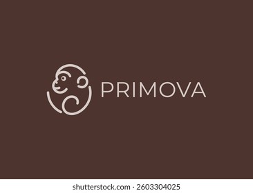 Minimalist Line Art Monkey Logo – A playful monkey illustration in line art, representing intelligence, curiosity, and agility.