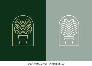 Minimalist line art monstera and indoor plant logo design