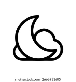 Minimalist Line Art Moon and Cloud Illustration Weather Element Icon