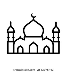 Minimalist Line Art of Mosque with Domes and Minarets
