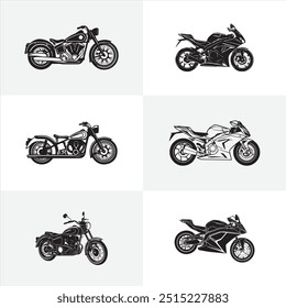 "Minimalist line art motorcycle stickers featuring sleek, detailed designs. Perfect for automotive enthusiasts, decor, and custom designs. Includes vector format for easy customization and use."