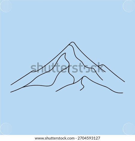 Minimalist Line Art Mountain Range Light Blue peak summit