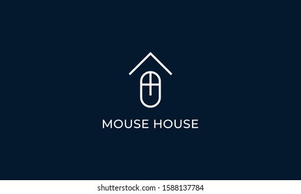 Minimalist line art Mouse House logo. This logo icon incorporate with mouse and rooftop icon in the creative way.